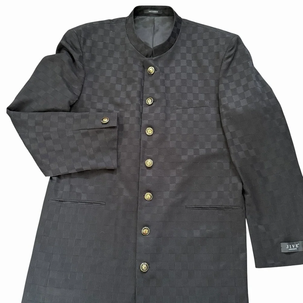 Jive Mens Collection Black Geometric Check Suit Jacket Sport Coat 42L Streetwear